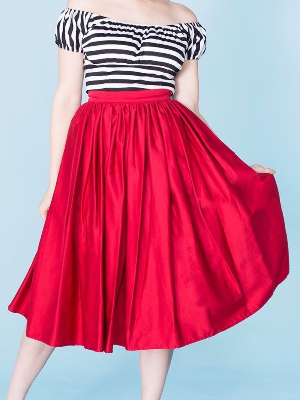 Pinup Couture Red Full Circle Jenny Midi Skirt - Gathered style with POCKETS - Picture 1 of 6